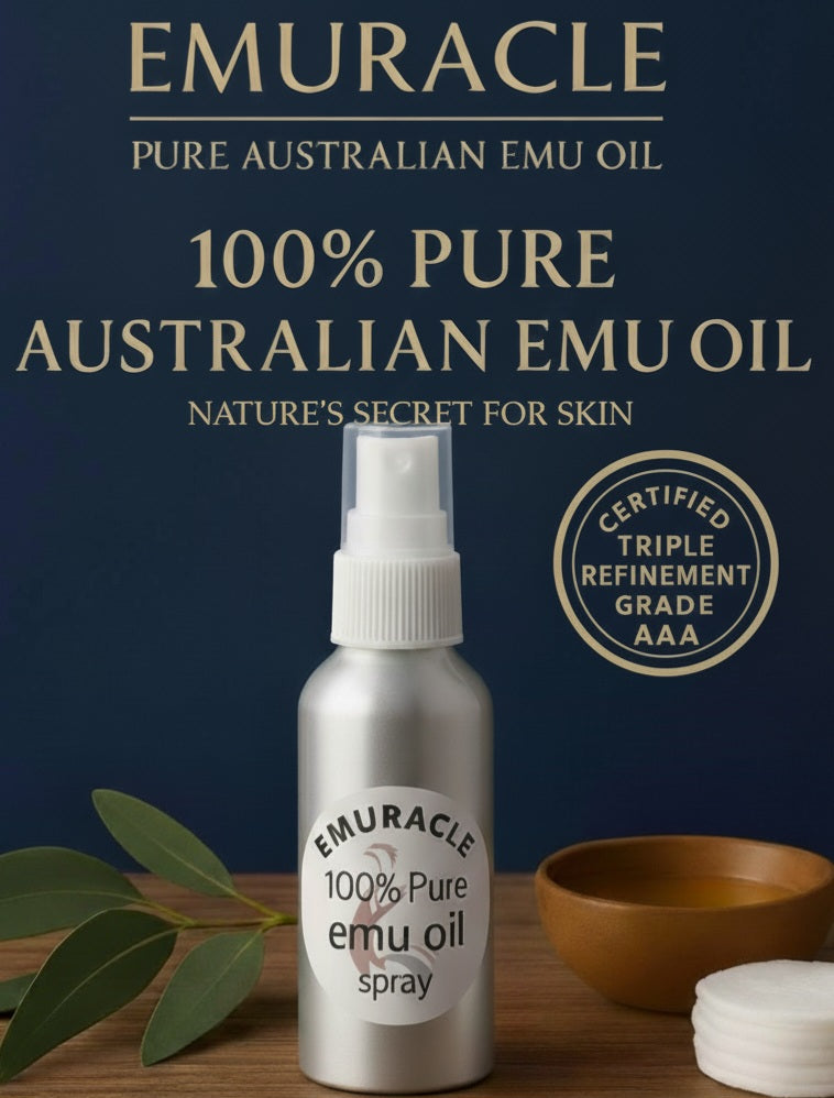 Emuracle. Notre spray 100 ml contient une huile d'émeu 100 % pure, triple raffinée et non grasse, issue des meilleurs élevages australiens