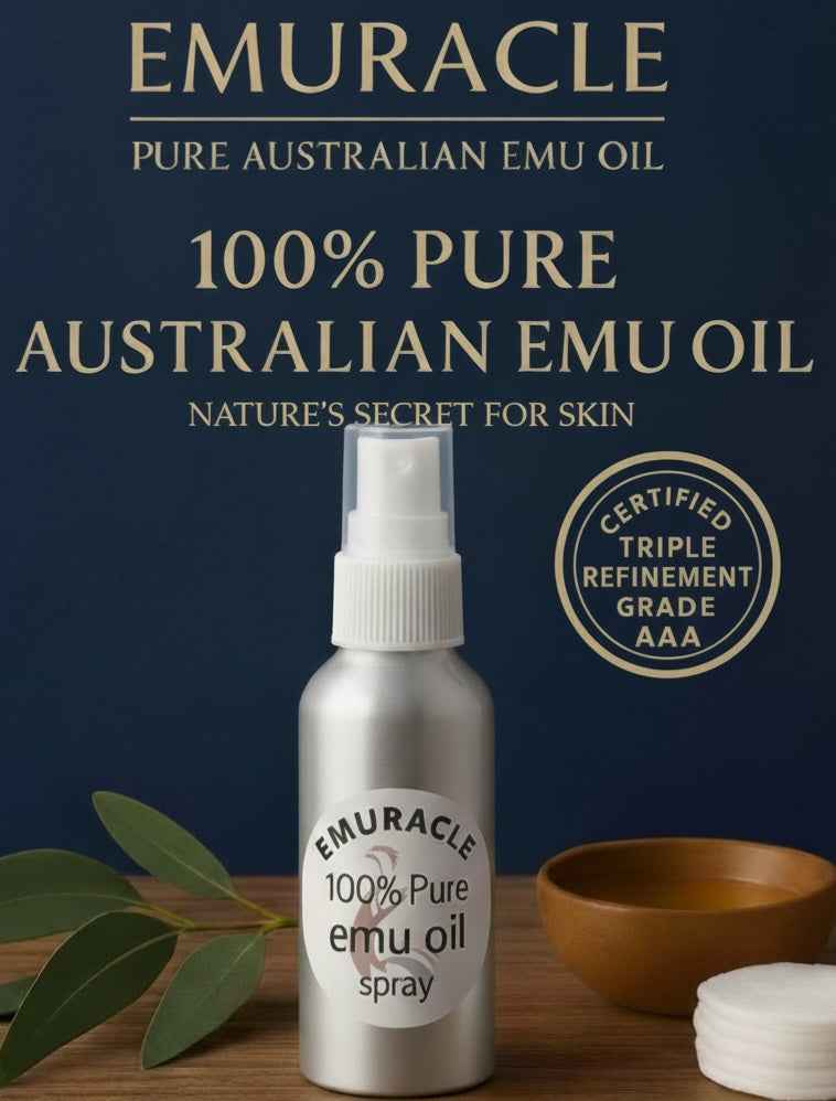 Emuracle. Notre spray 100 ml contient une huile d'émeu 100 % pure, triple raffinée et non grasse, issue des meilleurs élevages australiens - Emuracle