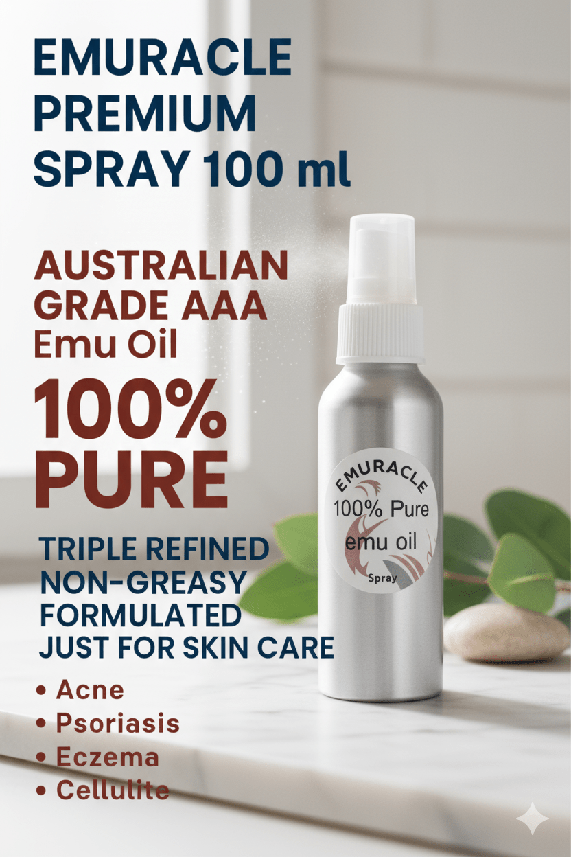 Emuracle. Notre spray 100 ml contient une huile d'émeu 100 % pure, triple raffinée et non grasse, issue des meilleurs élevages australiens - Emuracle